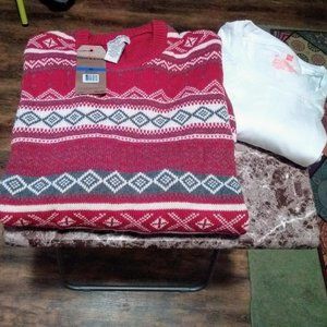 Men's Red Fair Isle Crew Neck Sweater w/Tee!!